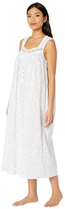 Eileen West Cotton Lawn Woven Sleeveless Ballet Nightgown (White Ground/Floral/Stripe) Women's Pajama