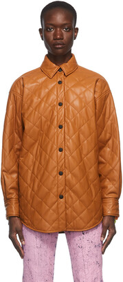 MSGM Tan Quilted Faux-Leather Jacket