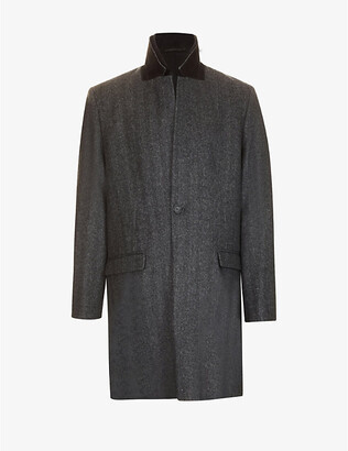 AllSaints Morden herringbone-pattern wool-blend coat