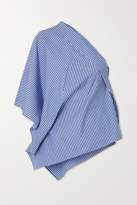 Roland Mouret Powell One-shoulder Draped Striped Cotton-poplin Top
