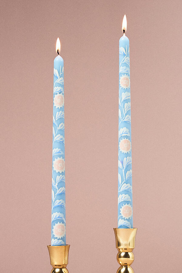 Handpainted Leora Taper Candles, Set of 2