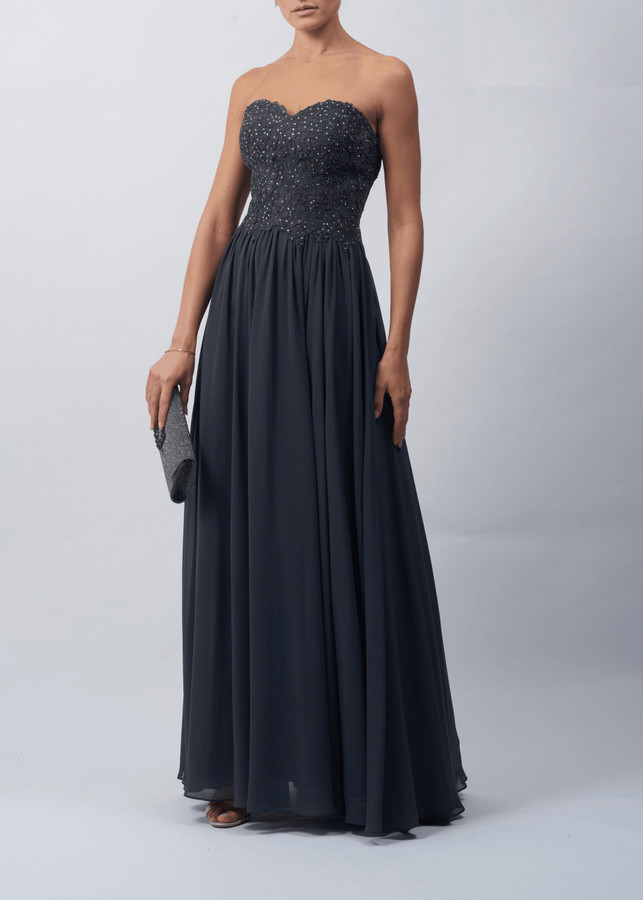 Mascara London Sweetheart Neck Strapless Embroidered Maxi Dress