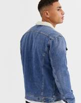 Thumbnail for your product : Jack and Jones Intelligence denim borg collar jacket in light wash