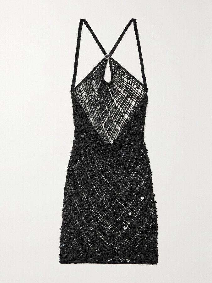 Coperni Sequined Crochet-knit Mini Dress - Black