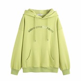 Thumbnail for your product : Langfengeu Women Autumn Winter Hoodie Warm Plush Letter Printing Loose Fit Tops Soft Solid Color Long Sleeve Fashion Shirt Yellow