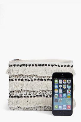 boohoo Boutique Moroccan Sequin Fringed Clutch Bag