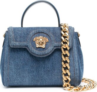 Womens Bags Shoulder bags Versace La Medusa Denim Crossbody Bag in Blue 