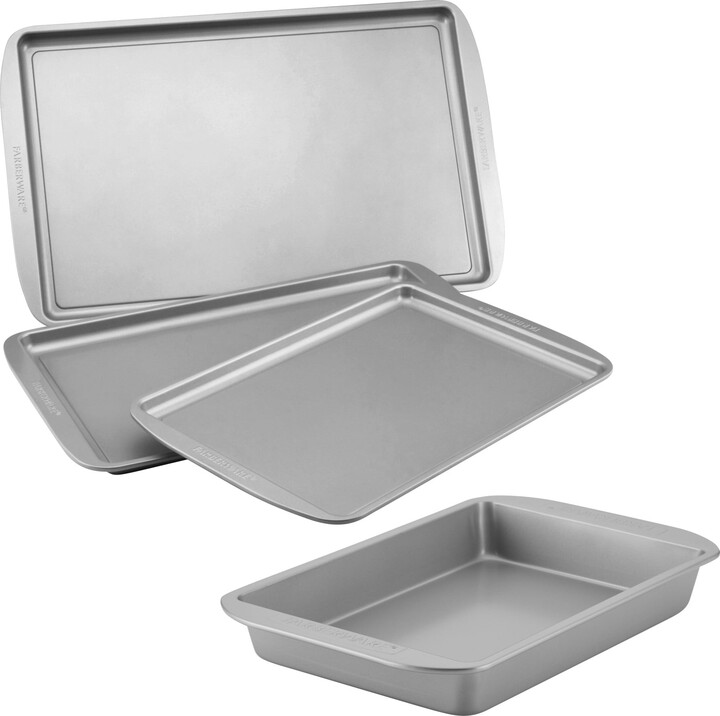 Farberware Nonstick Bakeware Cookie Pan and Cake Pan Set, 4-Piece, Gray