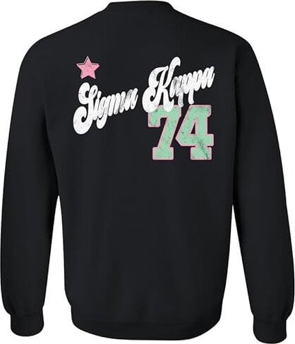 Kite and Crest Sigma Kappa Sweatshirt - Sig Kap Retro Bloom Sorority Crewneck Sweatshirt Black