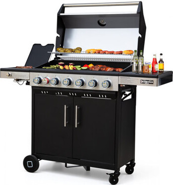 Brand-Man Grills Brand-man 6 Burner Propane Gas Grill With Infrared Sear Side Burner, Porcelain-enameled Cast Iron Grates & Plate, Cabinet-style Bbq With Side Table Fo