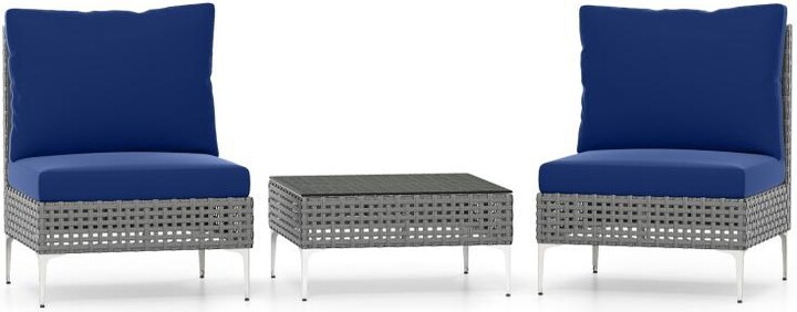 Slickblue 3 Pieces Conversation Chairs with Tempered Glass Coffee Table.