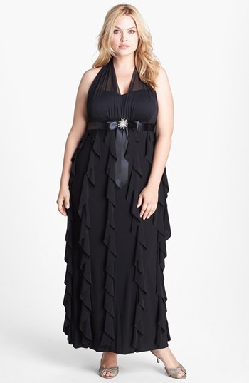 Betsy & Adam Embellished Waist Ruffled Halter Gown (Plus Size) - ShopStyle