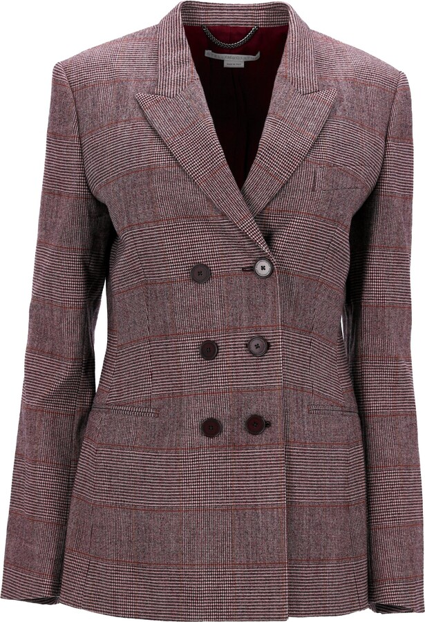 Double-Breasted Plaid Jacket in Burgundy Virgin Wool