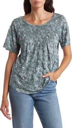 Lucky Brand Smocked Short Sleeve Blouse - ShopStyle Tops