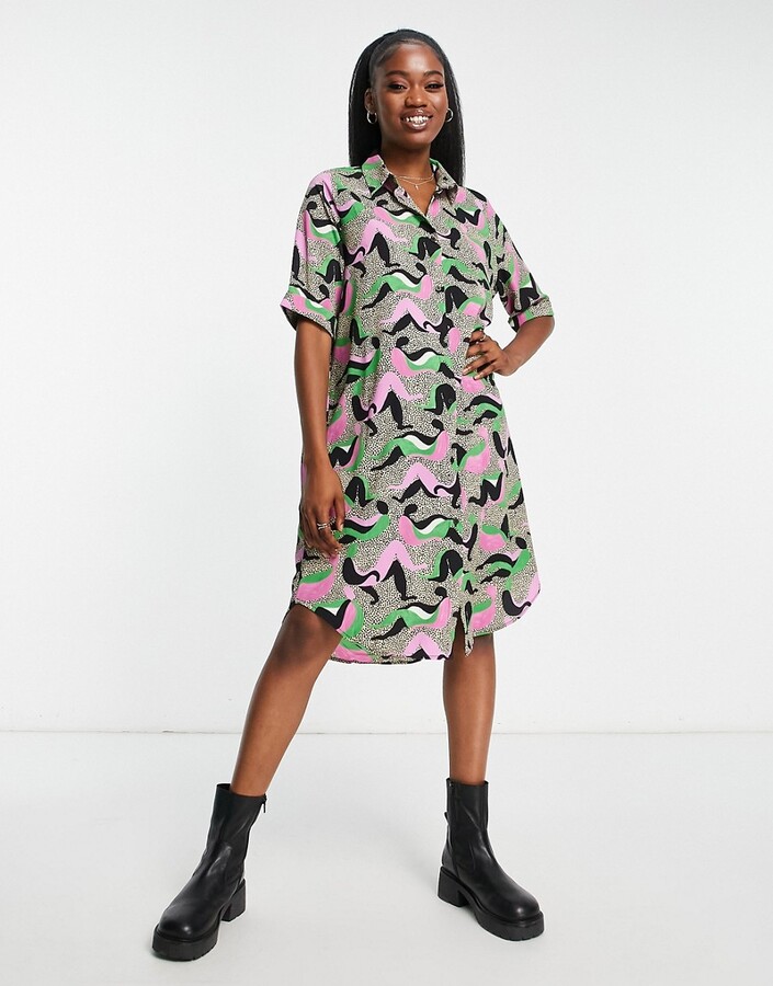 Monki shirt dress in all over print ShopStyle