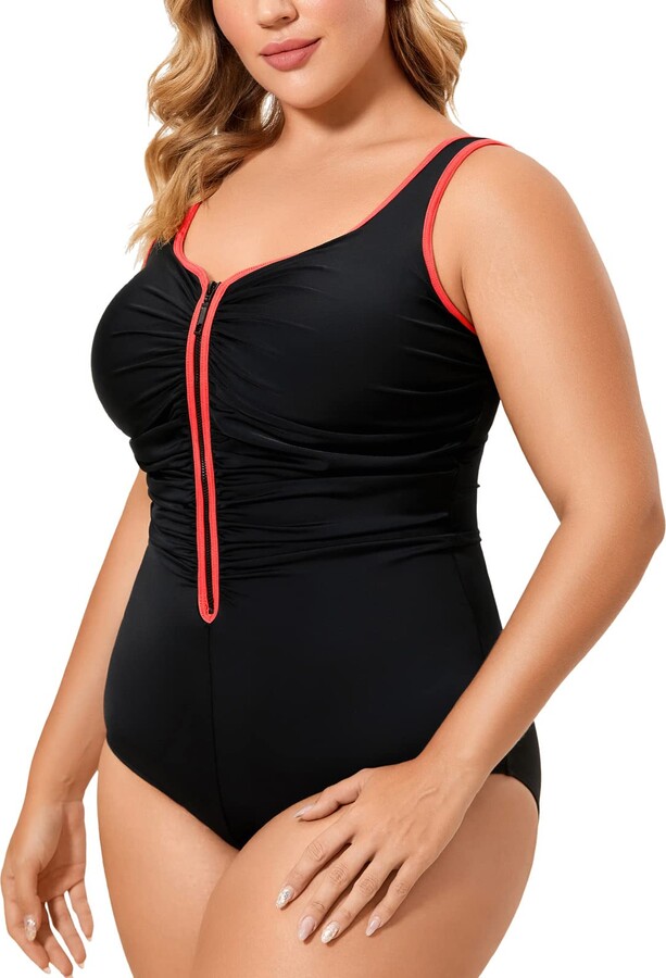DELIMIRA Women's Plus Size One Piece Swimsuit - Backless Modest Bathing Suit With Built-in Bra