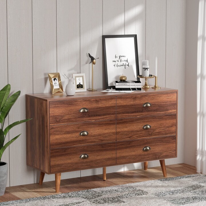 Howcool Dresser for Bedroom, Modern 6 Drawer Double Dresser with Metal