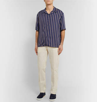 Dunhill Camp-Collar Striped Lyocell And Cotton-Blend Shirt