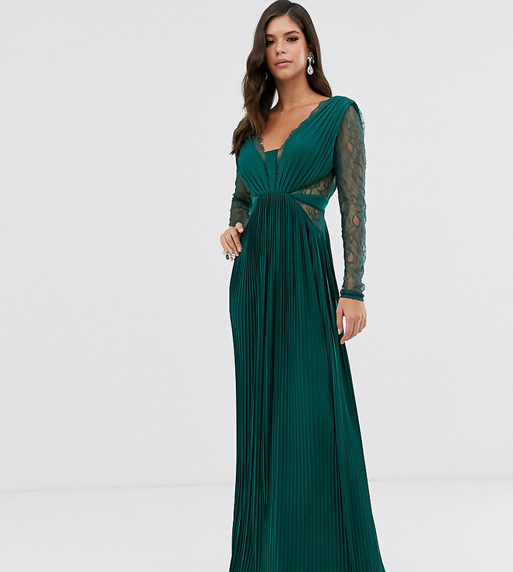 Asos Tall ASOS DESIGN Tall lace and pleat long sleeve maxi dress - ShopStyle