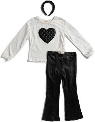 TJMAXX Girls Sweatshirt And Pleather Flare Legging With Headband, Cotton/Polyester/Leather