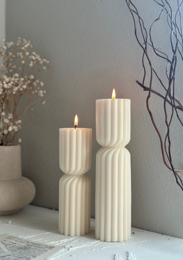 Etsy Tall Ribbed Pillar Candle Undyed Soy Wax Sculptural Candle