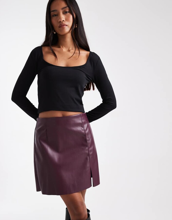 Burgundy Leather Skirt ShopStyle AU