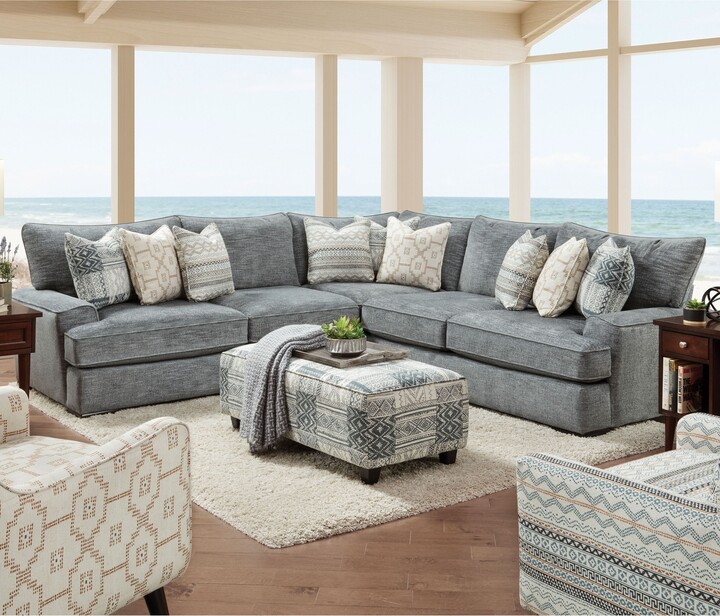 Blue Chenille Sectional With Ottoman