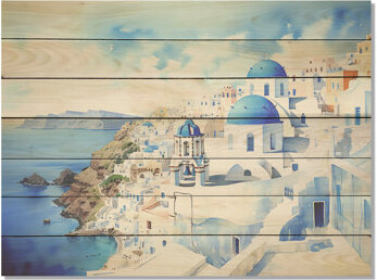 Beachcrest Home Blue And White Santoriniisles III - Greece On Wood Print