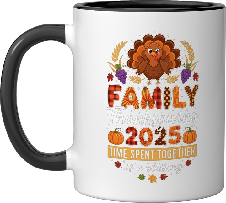 Harvest Heart Designs Family Thanksgiving 2025, Time Spent Together Is A Blessing Ceramic Mug, Black/White