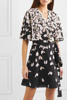 Thumbnail for your product : Valentino Ruffled Floral-print Silk Crepe De Chine Mini Wrap Dress - Black
