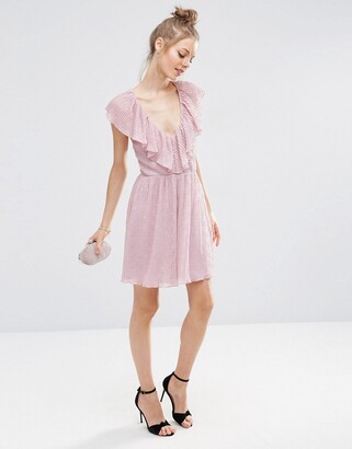 Asos Design ASOS Soft Ruffle Lace Plunge Mini Dress