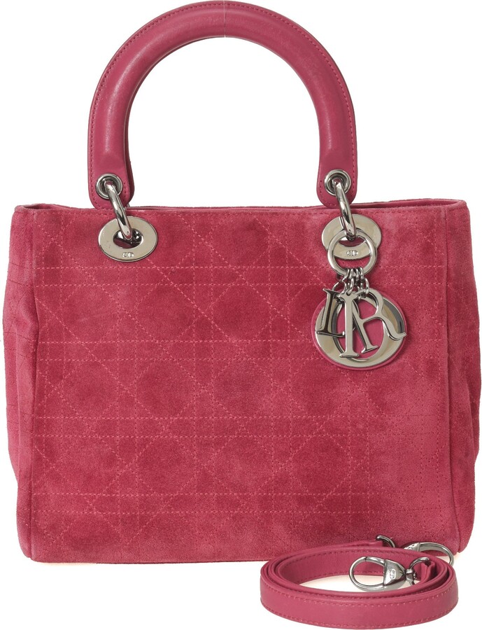 Christian Dior Pink Quilted Cannage Suede Leather Medium Lady Handbag