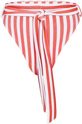PrettyLittleThing Petite Red Striped High Waisted Bikini Bottoms
