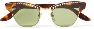 Gucci Pixie Crystal-embellished Gold-tone And Acetate Cat-eye Sunglasses