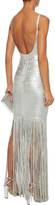 Thumbnail for your product : Herve Leger Fringed Coated Metallic Bandage Gown
