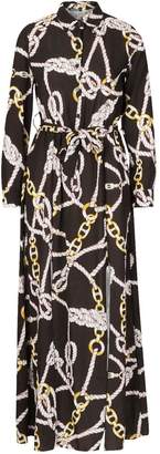 boohoo Woven Chain Print Tie Belt Midi Dress