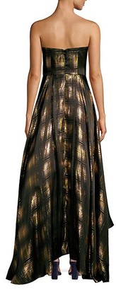 Shoshanna Alleah Silk-Blend Metallic High-Low Strapless Dress