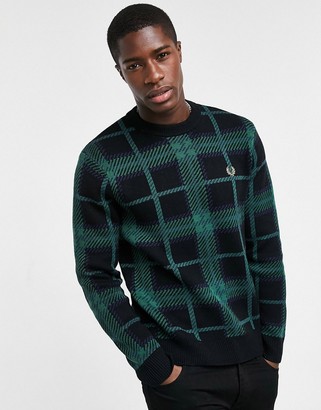 Fred Perry checked knit sweater in green - ShopStyle