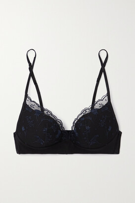 La Perla - Midnight Botanica Embroidered Tulle And Cotton-blend Jersey Soft-cup Bra - Black