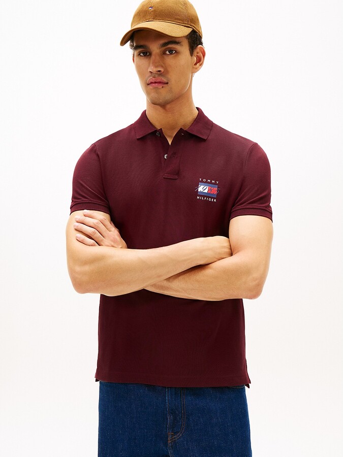 Tommy Hilfiger Men's Regular Fit 1985 Flag Graphic Pique Polo - Red - L
