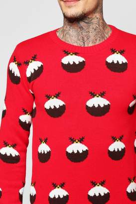 boohoo Charity All Over Christmas Pudding Jumper