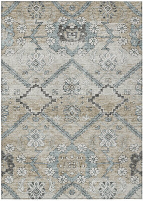 HomeRoots 10' X 14' Taupe Floral Washable Indoor Outdoor Area Rug
