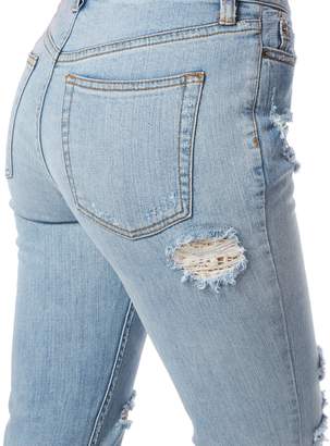 Free People Lacey Stilt Jeans With Lace Accents And Raw Hem