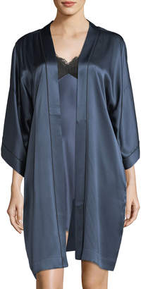 Neiman Marcus Contrast-Trim Silk Short Robe