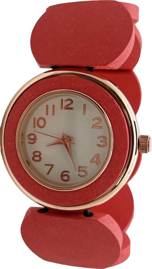 Olivia Pratt Coral Stretch Wooden Watch