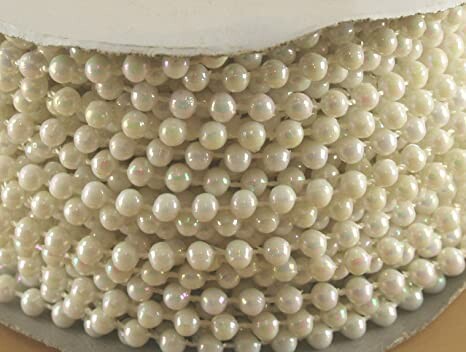 4mm Faux Pearl Plastic Beads on a String Craft Roll Irridescent White by DPC by DPC