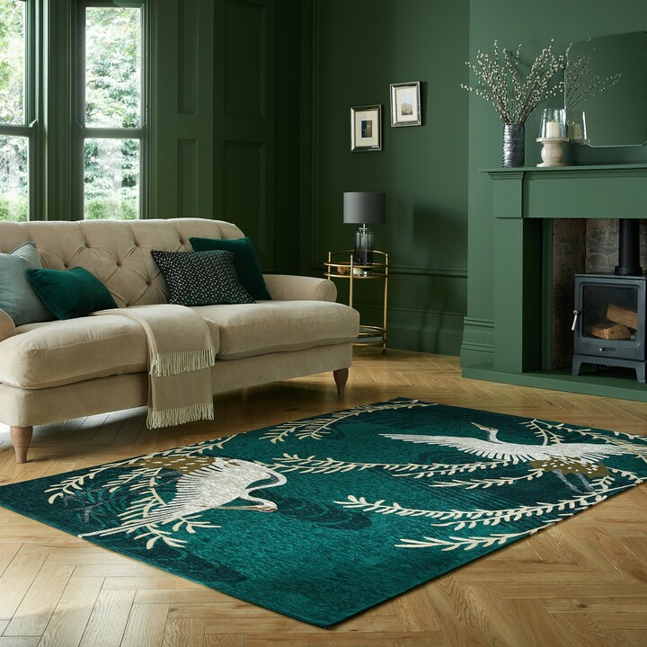 Dunelm Cranes Chenille Rug Emerald ShopStyle