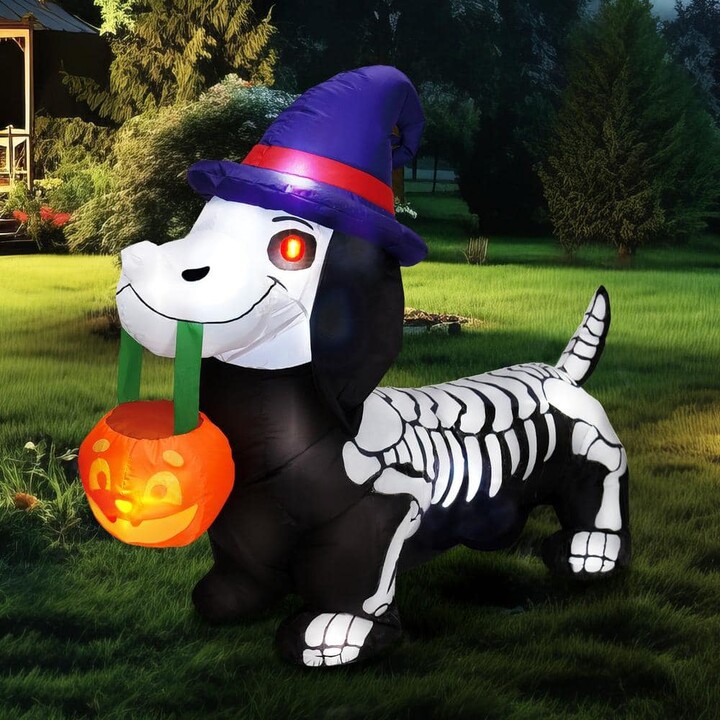 Joyfy Syncfun 5 Ft Long Skeleton Wiener Dog Inflatable for Halloween Decor
