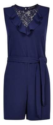Dorothy Perkins Womens Navy Lace Insert Frill Playsuit