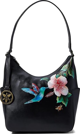 Vintage Anuschka Black Butterfly hand painted leather handbags